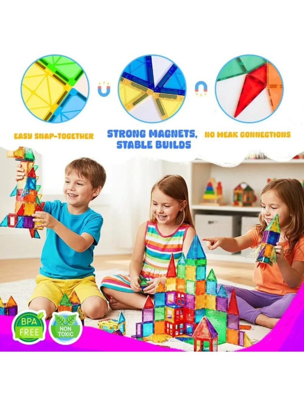 120 PCS Magnetic Building Tiles Set - STEM Educational Toy for Kids Ages 3-12